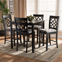 Baxton Studio RH321P-Grey/Dark Brown-5PC Pub Set Nisa Modern and Contemporary Grey Fabric Upholstered Espresso Brown Finished 5-Piece Wood Pub Set